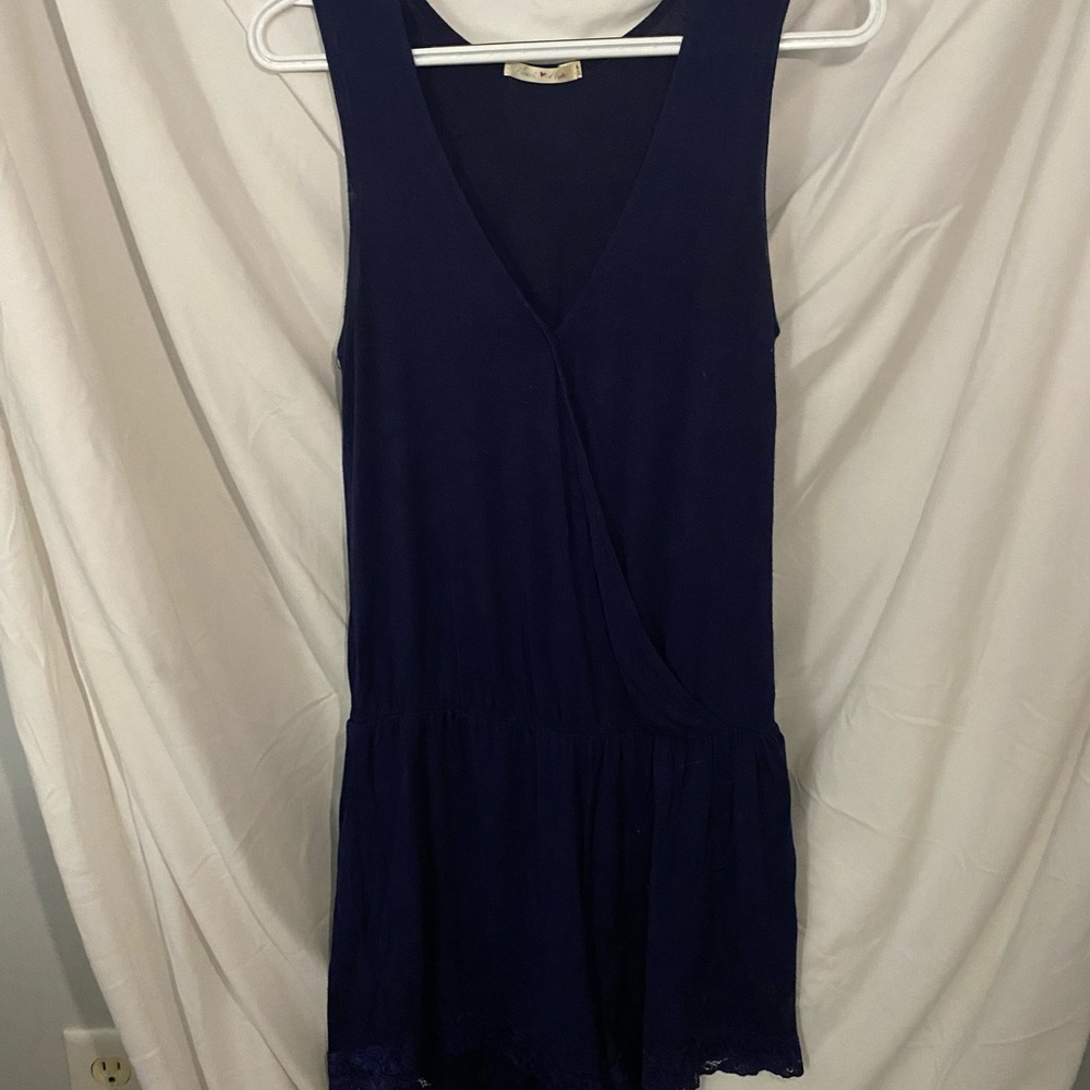 Navy Blue Romper with Lace Trim